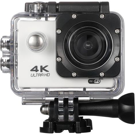 Câmera de ação à prova d'água 4K Ultra HD, 12MP / À prova d'água / Controle remoto 2.4G / Tela de 2 polegadas - Branco.