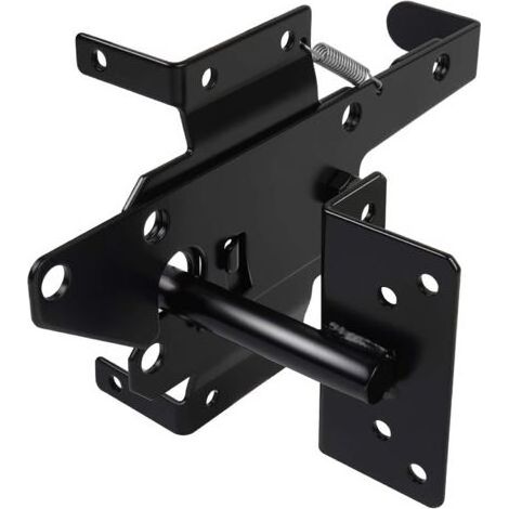 Robuste Torriegel für Holzzäune, Pfostenmontage, automatischer Schwerkrafthebel, selbstverriegelnde Holzbeschläge, Torschloss für Pool/Garten, schwarz (1/5)