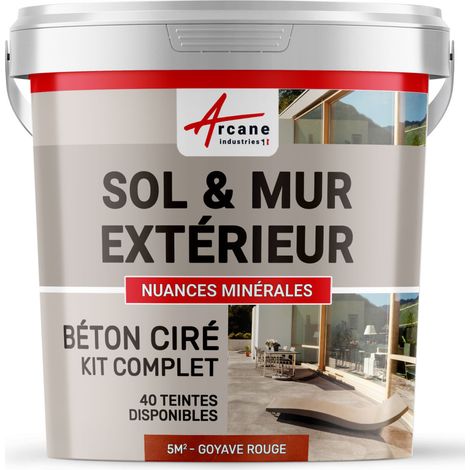 béton ciré, extérieur, pour sol, mur, terrasse, escalier, enduit, décoratif, minéral, en kit - 5 m² (en 2 couches) Goyave Rouge - ARCANE INDUSTRIES