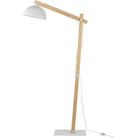 TK-Lighting OSLO Scandinavian Crane Floor Lamp 180cm, White Metal & Natural Wood, 1x E27 Bulb Socket Max 15W, Indoor IP20 Standing Light for Living Room/Bedroom (1/5)