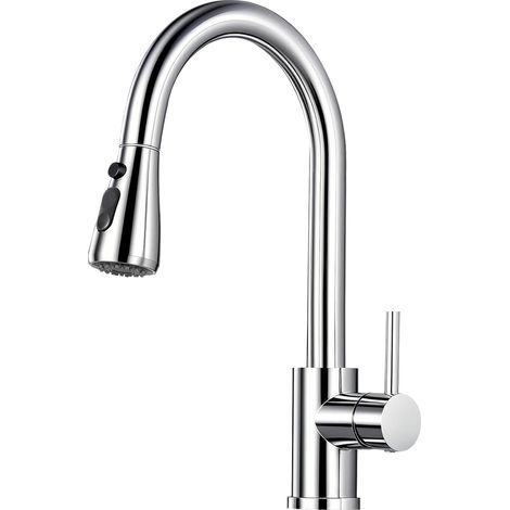 Robinet Cuisine avec Douchette Extensible, 2+1 Modes de Pulvérisation, Mitigeur Évier Pivotant à 360°, Acier Inoxydable, Mitigeur Monotrou Haute Pression pour Évier (1/5)