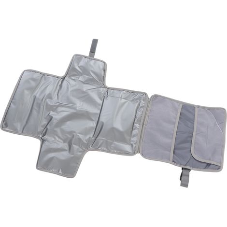 Tapis à langer imperméable, portable et pliable avec sangles de suspension, gris. (1/5)