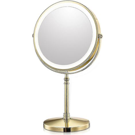 20 cm großer goldener Kosmetikspiegel mit integrierter Beleuchtung, USB-Ladefunktion, 10-facher Vergrößerung, einstellbarer Hintergrundbeleuchtung und Ständer. (1/5)
