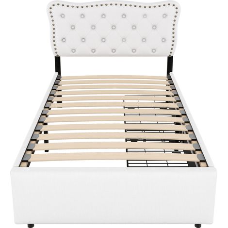 Cama capitoné 90 x 200 cm de MDF y lino beige claro con 2 cajones (1/5)