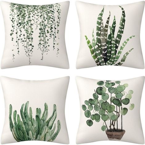 Outdoor Cushion Cover, 45x45cm, 4-Piece Set of Green Leaf Pattern Waterproof Pillowcase, Suitable for Yard Garden Living Room Bedroom Decoration (1/5)