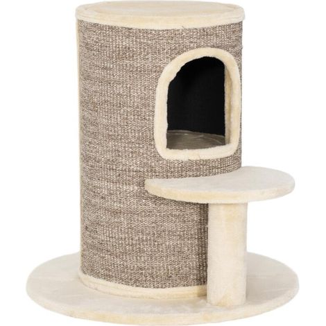 Kratzbaum für Katzen, 2-stöckiger Kratzturm mit Plattform, ideal zum Kratzen und Spielen, 60 x 60 x 61 cm, beige