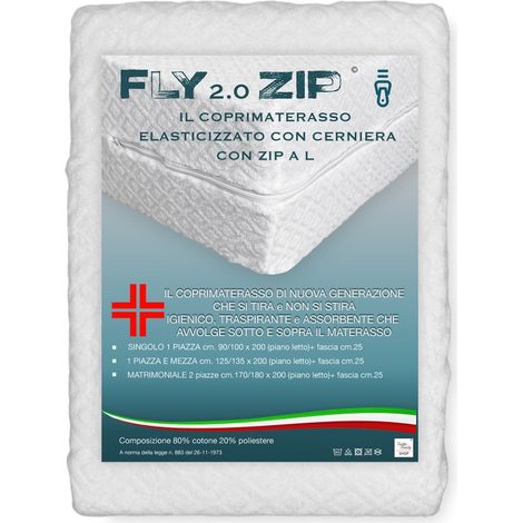 COPRIMATERASSO Elasticizzato INTERO FLY 2.0 IN Spugna JACQUARD con cerniera Zip SINGOLO 1 PIAZZA