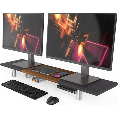 Fenge Großer Monitorständer 100cm Dual Monitor Stands Riser mit Höhenverstellbarem Bein,Multifunktionaler Computer Stand für PC/Laptop/TV, 100x23,5x(9,2-11,2)cm Schwarz (1/5)