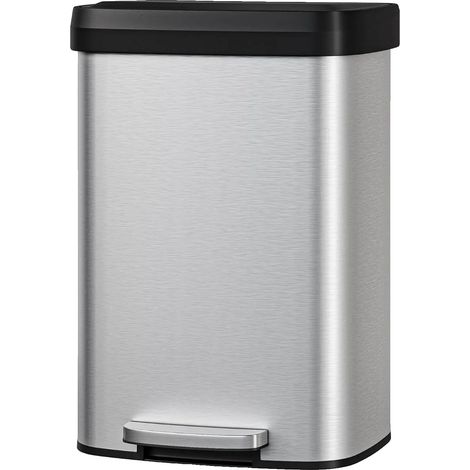 Poubelle, Acier Inoxydable, Couvercle à Fermeture Douce, Argent (1/2)