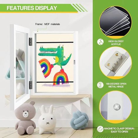 Cadres photos interchangeables pour enfants, cadres photos magnétiques flip top, cadres photos artistiques pour enfants 35x28.5x4cm - blanc (1/5)