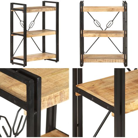 Bibliothèque à 3 niveaux 60x30x80 cm Bois de manguier massif - Bibliothèque Industrielle - Bibliothèque Design - Bibliothèque Bois - Bibliothèque Rangement - Étagère Bois - Home & Living (1/5)