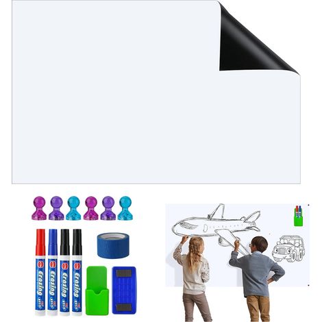 Tableau blanc magnétique flexible et auto-adhésif pour mur 50 x 100 cm (1/2)