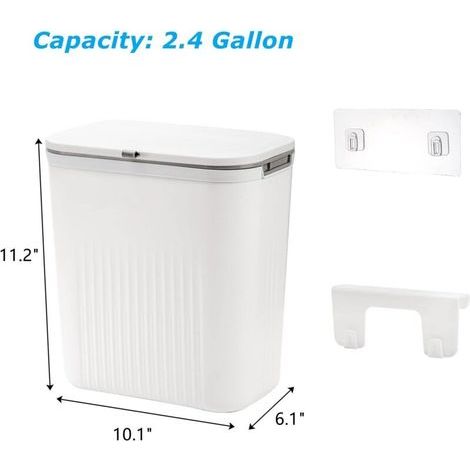 Sunxury – Poubelle sous évier 2 pièces – Poubelle suspendue avec couvercle – Capacité 9L – Plastique sans BPA, inodore – Installation murale ou sur comptoir (1/3)