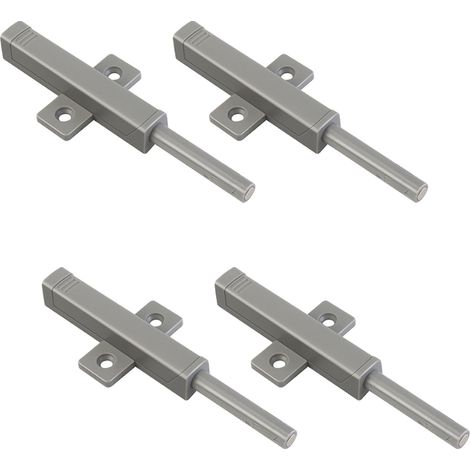 Quatre loquets à bouton-poussoir robustes avec fonction d'ouverture par simple pression, adaptés aux portes d'armoires, tiroirs, penderies de camping-cars, etc. (1/5)