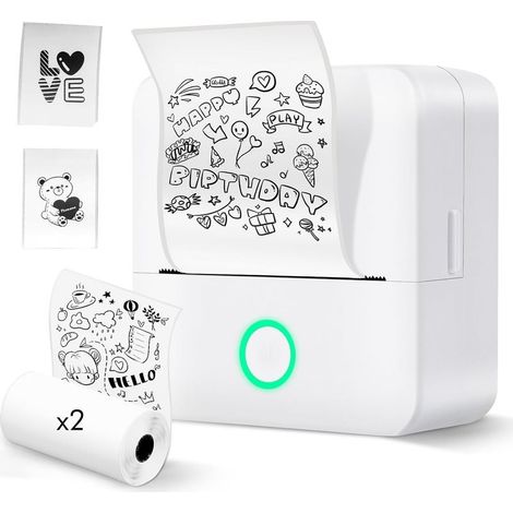 Impresora de etiquetas autoadhesivas, impresora térmica Bluetooth monocromática, mini impresora de pegatinas con paquete de 2 etiquetas autoadhesivas, adecuada para entornos escolares y profesionales. (1/5)