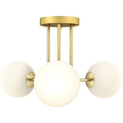 Plafonnier LED 25W, luminaire plafonnier 3 lumières avec douilles G9, abat-jour globe, 42 x 42 x 26,5 cm, doré (1/5)