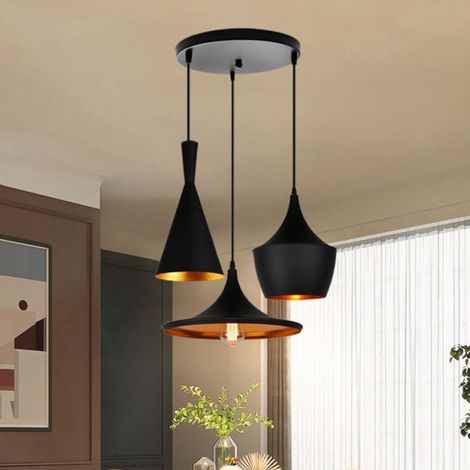 Lustre Suspension Design Modern 3 Lumières en Disque Noir Luminaire Eclairage Décor pour Hôtel Restaurant Café
