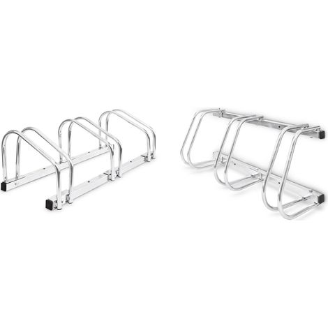 Set of 2 bike racks, for 3 bicycles per rack, wall and floor mounted, bicycle holder, chrome-plated steel, outdoor