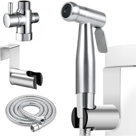 Ensemble de douchette à main pour salle bain - En acier inoxydable Avec robinet 3 voies et tuyau ressort 1,5 m Pour le nettoyage, les toilettes, toilettes (1/5)