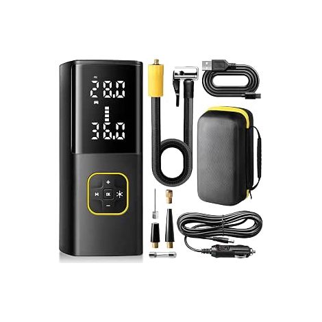 Compresseur à Air Portatif 150 PSI Gonfleur Pneus Voiture avec Écran Numérique LED Mini Pompe Velo Electrique Câble 12V CC Lumière pour Moto Vélo Balles (1/5)