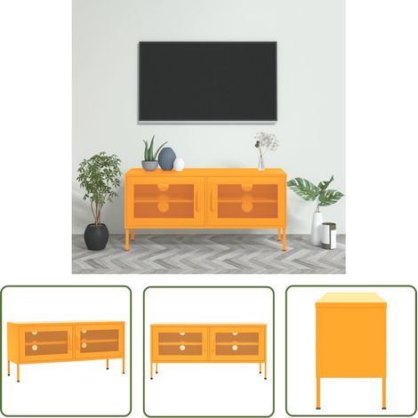 The Living Store Meuble TV Jaune moutarde 105x35x50 cm Acier - Meubles Tv - Meuble Tv - Support Tv - Armoire Stéréo - Meuble Salle Séjour (1/5)