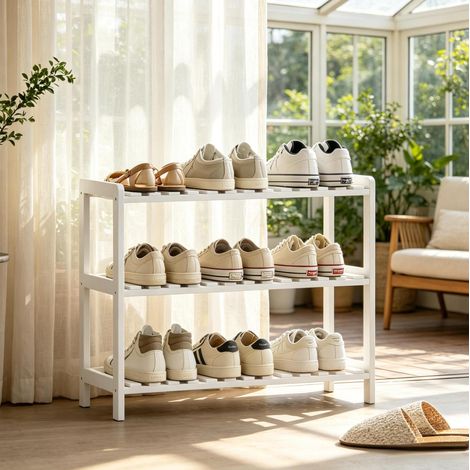 Scarpiera a 3 livelli in legno e MDF 70 x 26 x 57,5 cm bianca HAVRYA (1/5)