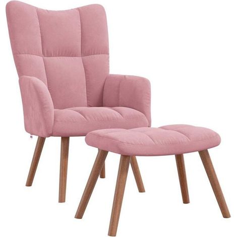 Fauteuil relax en velours rose avec repose-pieds intégré – Confort ergonomique, design élégant pour salon ou chambre (1/5)