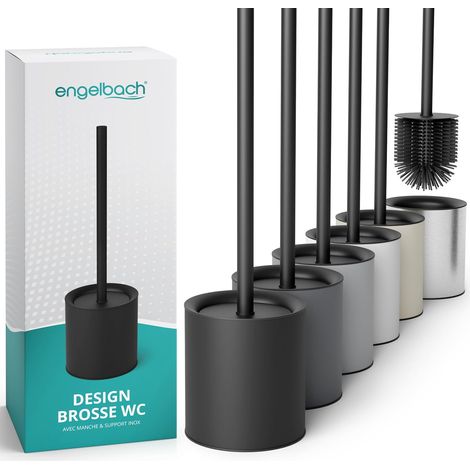 Brosse WC en Silicone - avec Manche en Acier Inoxydable - Noir (1/5)