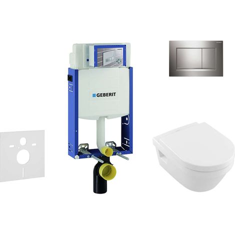 Geberit Combifix - Modulo di installazione per WC sospesi con placca di comando Sigma20, cromo lucido/cromo opaco + WC e copriwater DirectFlush, SoftClose, CeramicPlus, Villeroy Boch 110.302.00.5 NB6