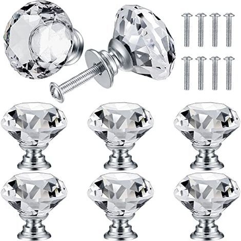 8 Stück Kristall-Türknöpfe, Diamantgriffe, Diamant-Möbelgriffe, Schrankknöpfe, Schubladengriffe, Küchenknöpfe – 30 mm (1/5)