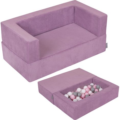 KiddyMoon Kindersofa mit 100 Bällen (7 cm) für Kinder, weiches Schaumstoffsofa, leichtes Modulsofa, vielseitiger, abnehmbarer Bezug, ideal zum Spielen, Lernen und Entspannen, Lila (1/5)