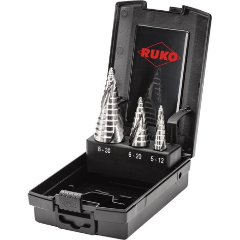 RUKO ULTIMATECUT Brocas escalonadas HSSE-Co 5 con punta FLOWSTEP® en estuche de plástico - 3 piezas - 101626ERO (1/3)