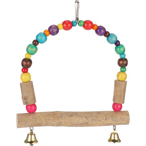 Balançoire pour perroquets de petite et moyenne taille en bois avec crochet et accessoire de jeu à mâcher (1/5)