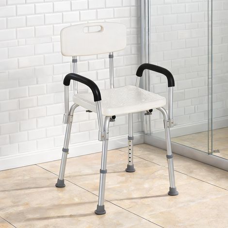 Chaise de douche en aluminium réglable avec appui-bras blanco (1/5)