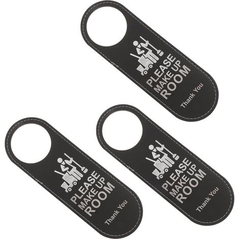 Panneaux Suspendus d'Hôtel Créatifs Double Face en Cuir Noir 3 Pièces pour Porte Messages Ne Pas Déranger et Veuillez Nettoyer, Usage Bureau et Maison (1/5)