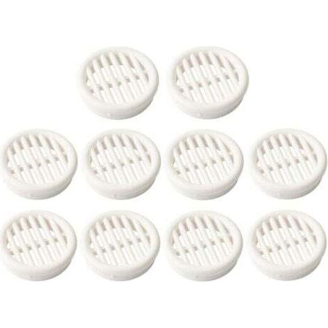 10x Grille de ventilation aération ronde plastique diamètre encastrement 39.5mm hauteur 11mm cache protection plafond mur menuiserie, blanc (1/4)