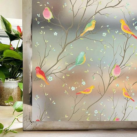 XJYMCOM Frosted Window Film 90 x 200cm Birdie Glueless Static Glass Sticker Removable Privacy Window Decals for Bathroom Office Bedroom (1/5)