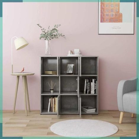 802934 Bibliothèque Gris béton 90x30x90 cm Bois d’ingénierie (1/5)