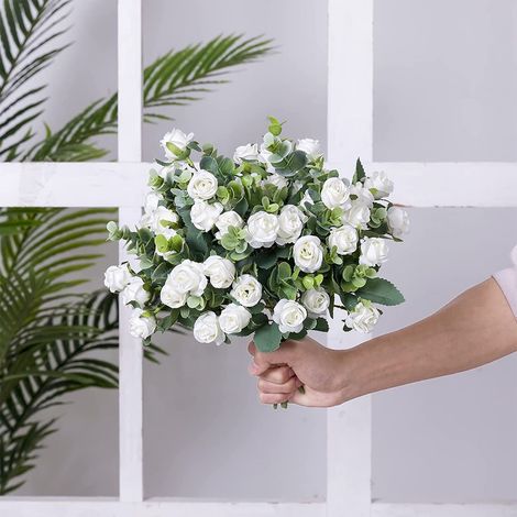 Rose Artificielle - Branche Unique - En Silicone Souple et Tige en Fer Recouverte de Plastique - Blanc - 30 cm - Décoration Intérieure et Extérieure - Pour Mariage Fête ou Décor Maison - 1 Pièce (1/5)