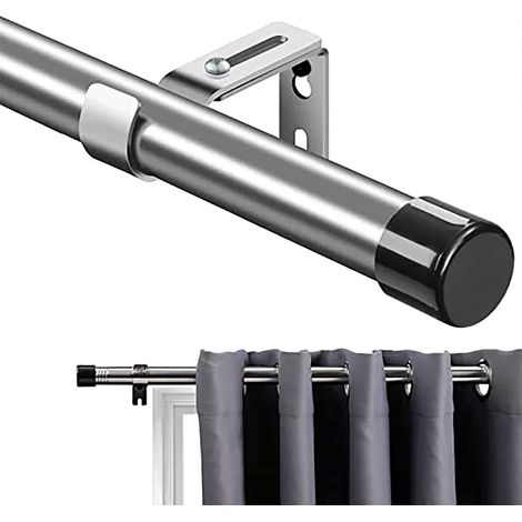 Tringle à Rideaux, 76-116 cm Tringle à Rideau Extensible avec Boutons Cap avec Supports， Tringle à Rideaux Ensemble de Quincaillerie en Acier Inoxydable Réglable Fenêtre Décorative pour Salon/Argent (1/5)