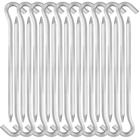 GDHZS- Piquets de tente en aluminium de 18 cm avec crochet, 20 crochets pour auvent de camping, support de sol sécurisé pour décorations extérieures et bâches, argent (1/5)