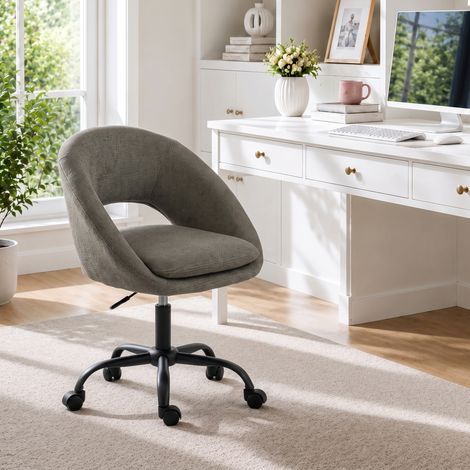 Chaise Bureau Ergonomique en Chenille, Hauteur Réglable, Accoudoirs Intégrés, Pivotant 360°, 59x60x79-89cm, Vert Foncé (1/5)
