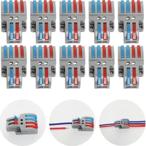 Bornes de Connexion, 10 Pcs Connecteur électrique avec levier de fonctionnement, Compact Borne de connexion électrique Automatique, 2 in 4 out, Avec vis de montage (1/5)