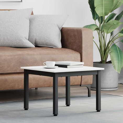 Table basse carrée moderne en pin massif blanc avec pieds en métal, 50 x 50 x 36 cm - PANGIVO (1/5)