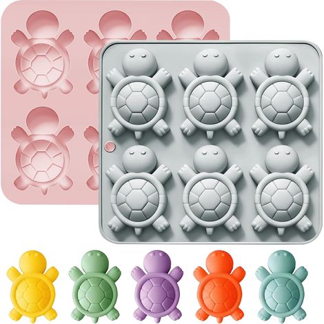 Set of 2 cute and exquisite turtle-shaped silicone cake molds, animal-shaped, for children, six-hole turtle cake decorating kit, ideal for (1/5)