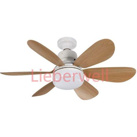 Ventilateur Plafond, avec elecommande, Silencieux, Dimmable, 40W E27 Lampe, 6 Pales, 3 Vitesses, pour Salon, 52cm,Couleur effet bois (1/5)