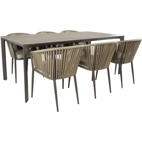 Axi Resi Table Et Chaises De Jardin, 6 Chaises Blanches Pspc Aspect Teck, Couleur Taupe  Salon De Jardin/Table De Jardin En Pspc  Table Chaises Exterieur