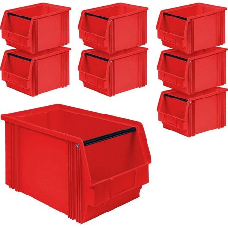 BRB Lot de 8 boîtes de présentation « Classic » FB 3 avec barre de support, L 350/300 x 200 x 200 mm, contenance 12 l, rouge
