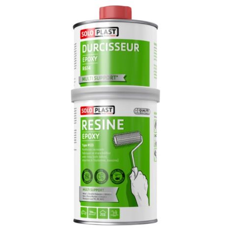 Résine époxy R123 1 kg – Fluide et transparente – 100% étanche – Application sur bois, béton et polystyrène – Durcisseur inclus – Soloplast