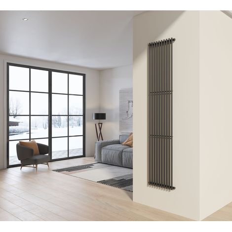 Radiatore design 200x42 cm (10 tubi) in acciaio grigio opaco a tubi tondi interasse verticale H200 PISA
